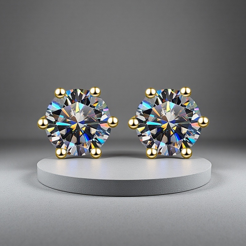 Women's S925 Sterling Silver Six Claws Gray Moissanite Round Earrings